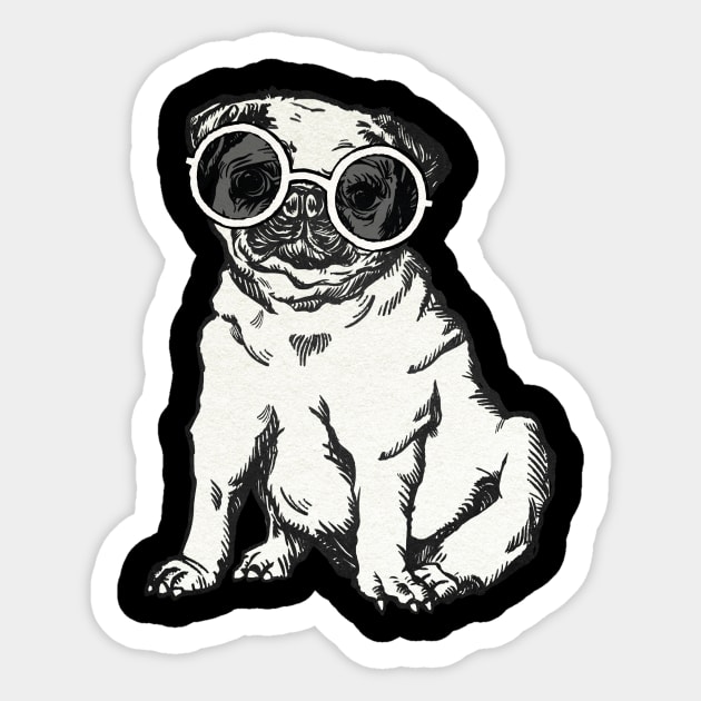 Pug dog, bulldog  vintage sunglasses art design for love like a gift for her and him Sticker by black lynx